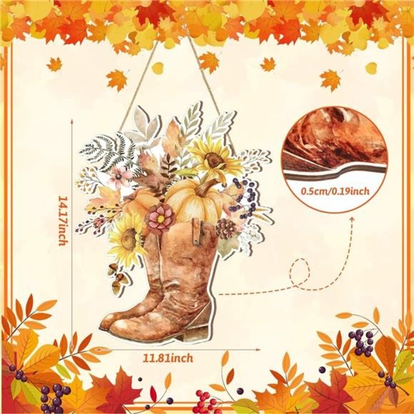 Fall Floral Wooden Sign Hanging Plaque Farmhouse Sunflower Pumpkin - Picture 3 of 6